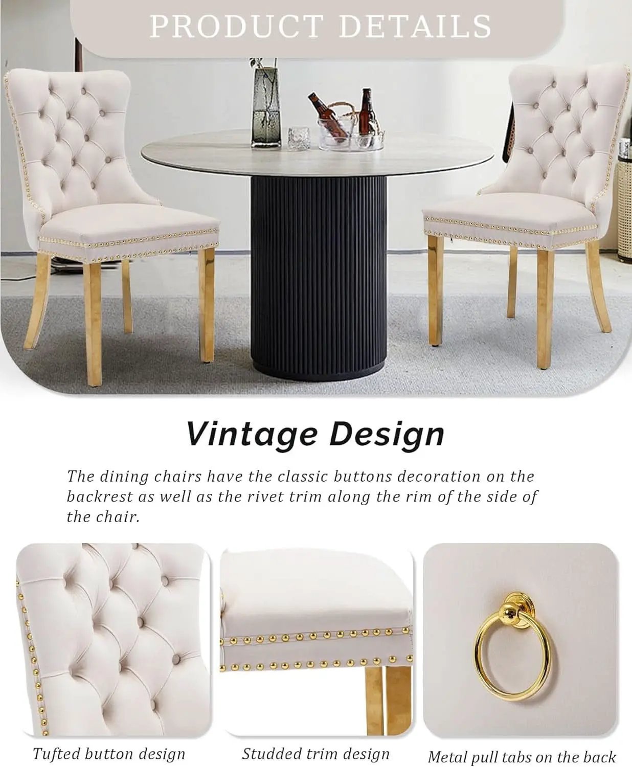 Beige Velvet Dining Chairs Set Of 2 With Tufted Upholstery from PriceLows™