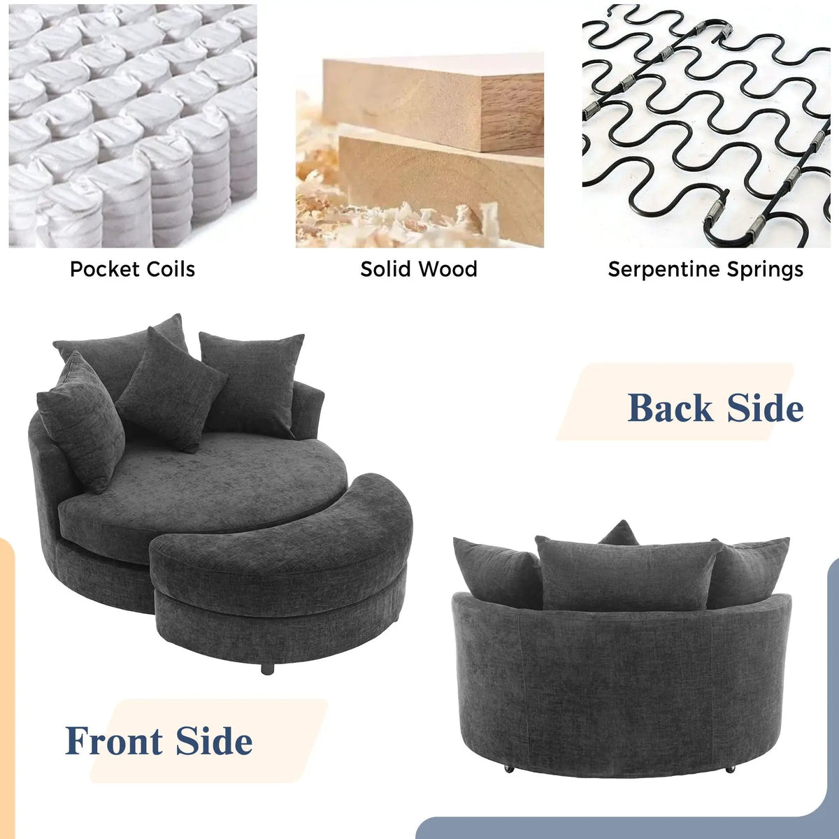 Swivel Accent Chair | 360 Degree Rotation | Ergonomic Padded Seat | Round Frame