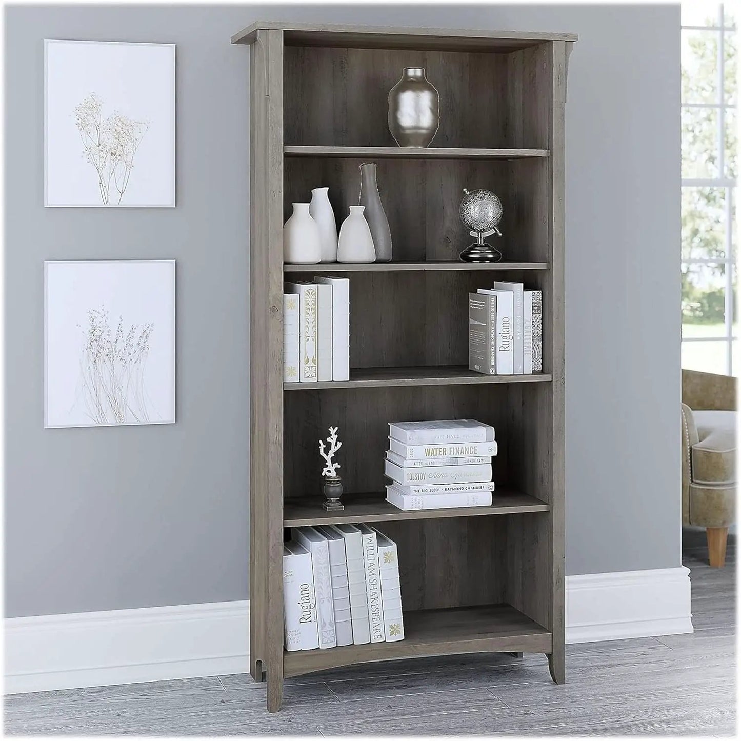 Salinas 63 Inch High Bookcase Driftwood Gray Modern from PriceLows™