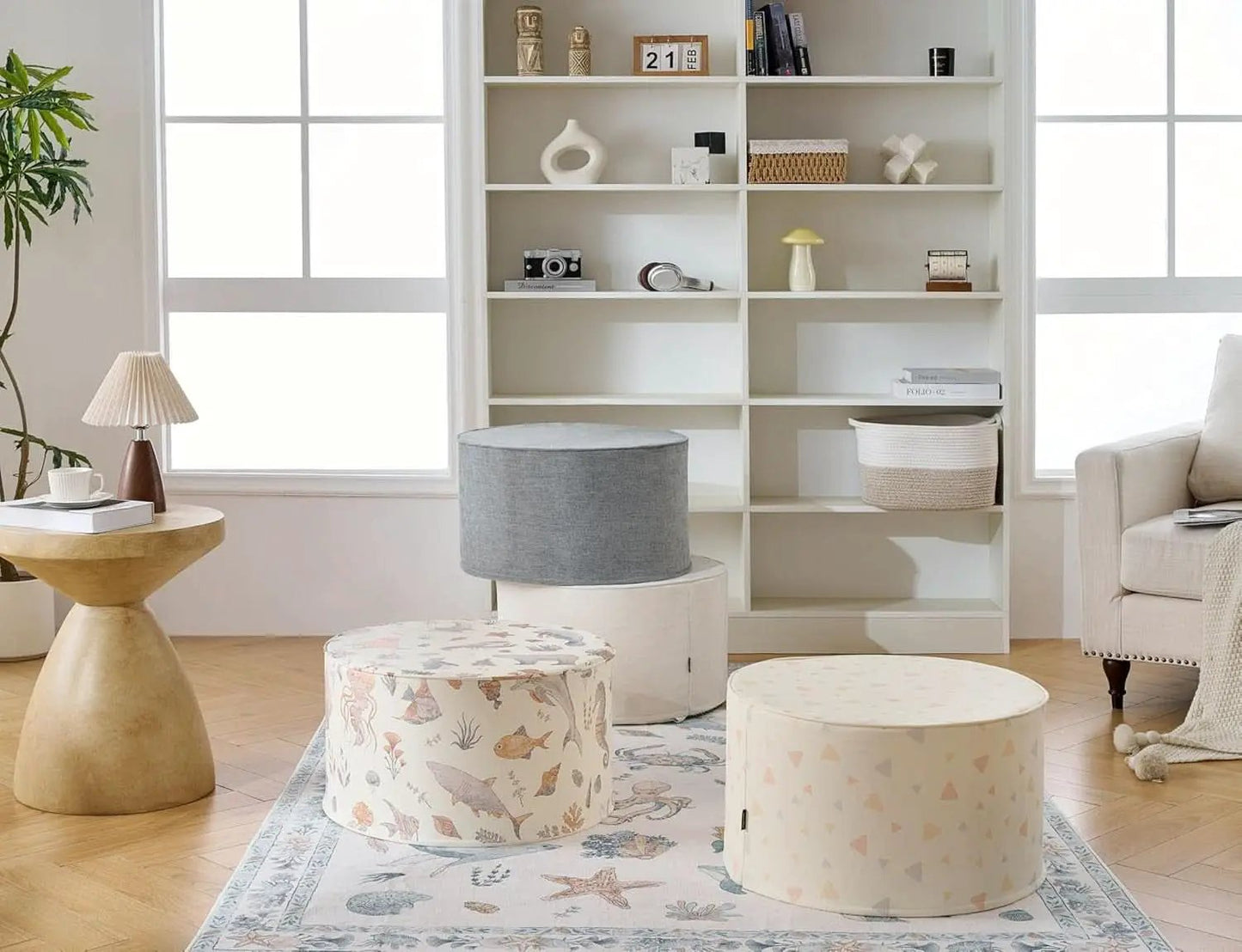 Twenty Two Inch Beige Ottoman Pouf With Ultra Premium Foam from PriceLows™