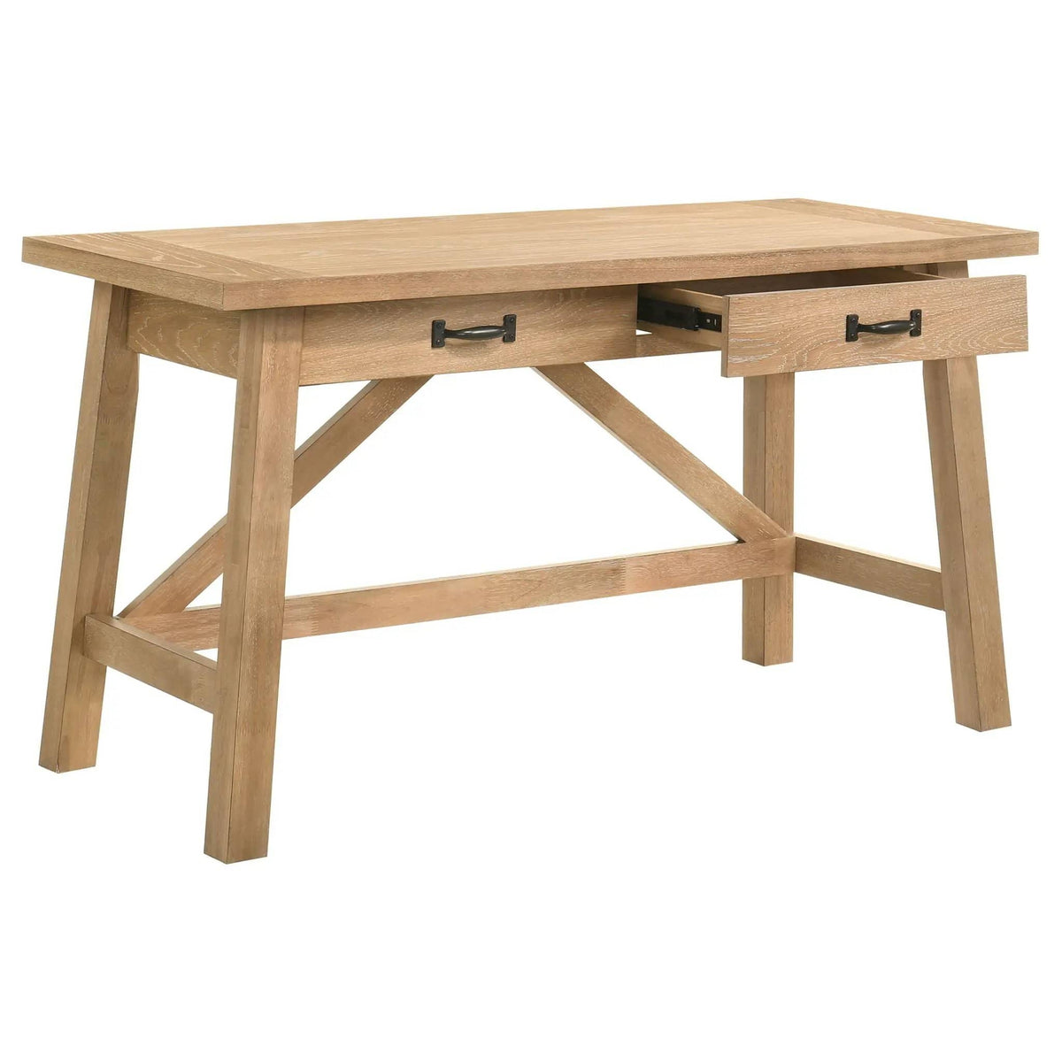 Fabian 54-inch 2-drawer Computer Writing Desk Distressed Light | 54 x 23.25 x 30 in | Rubberwood & Engineered Wood | Brown