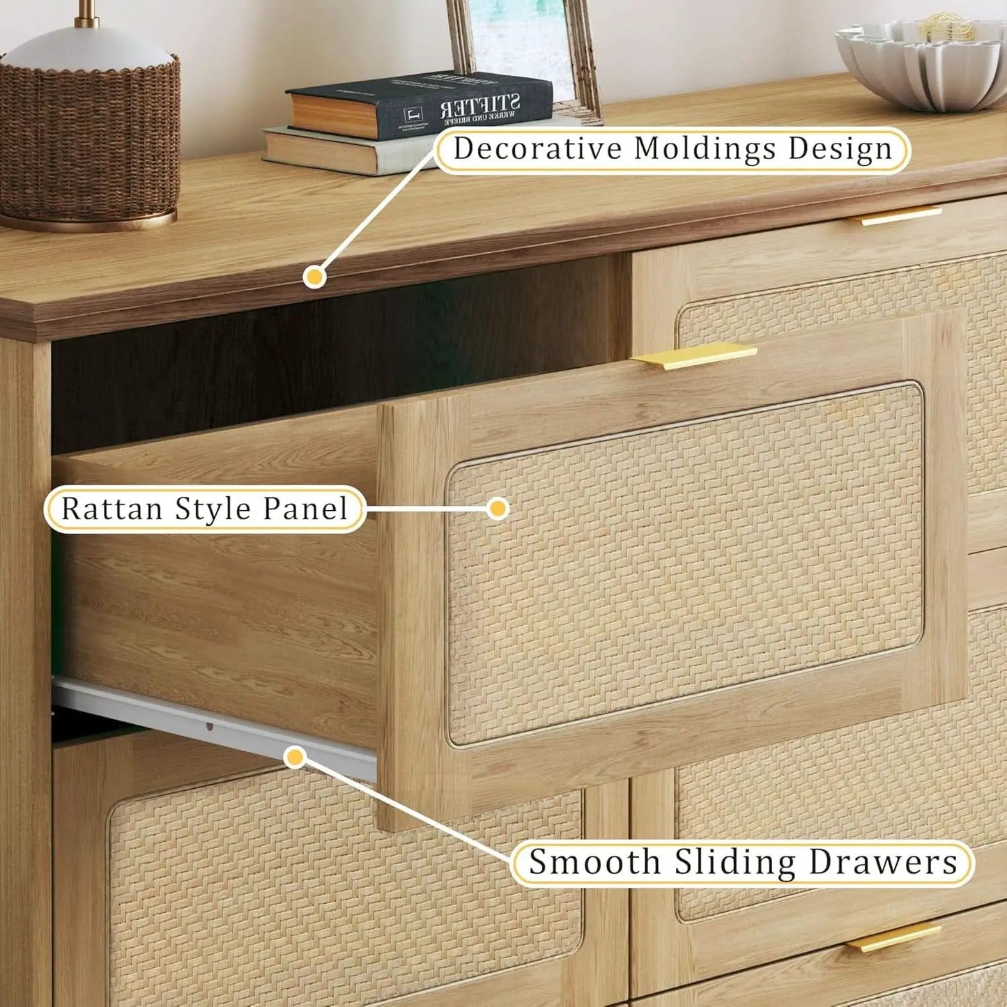 60 Inch SolidOak BohoInspired Dresser With Drawers from PriceLows™