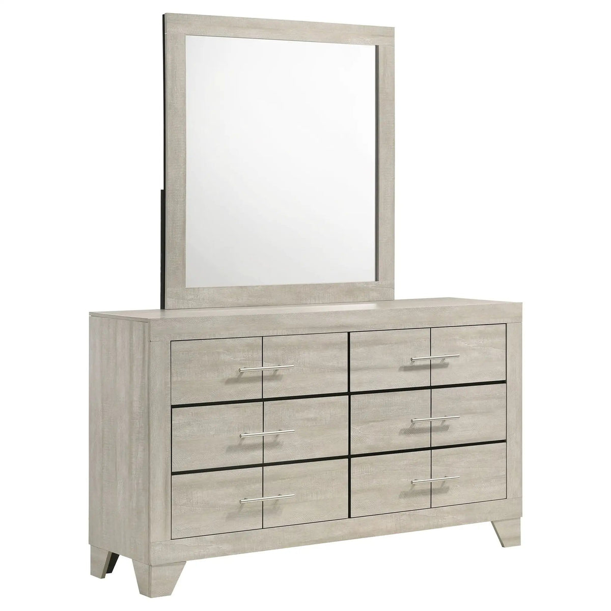 Trenton 6-drawer Bedroom Dresser With Mirror Rustic | 58.25 x 16.25 x 73 in | Metal & Veneer | Cream