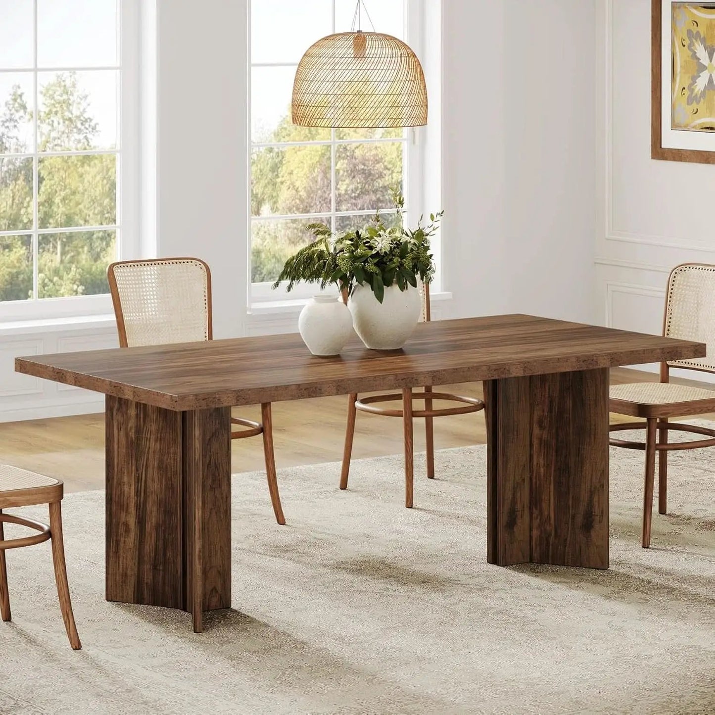63 Inch Farmhouse Dining Table Vintage Brown Elegant from PriceLows™