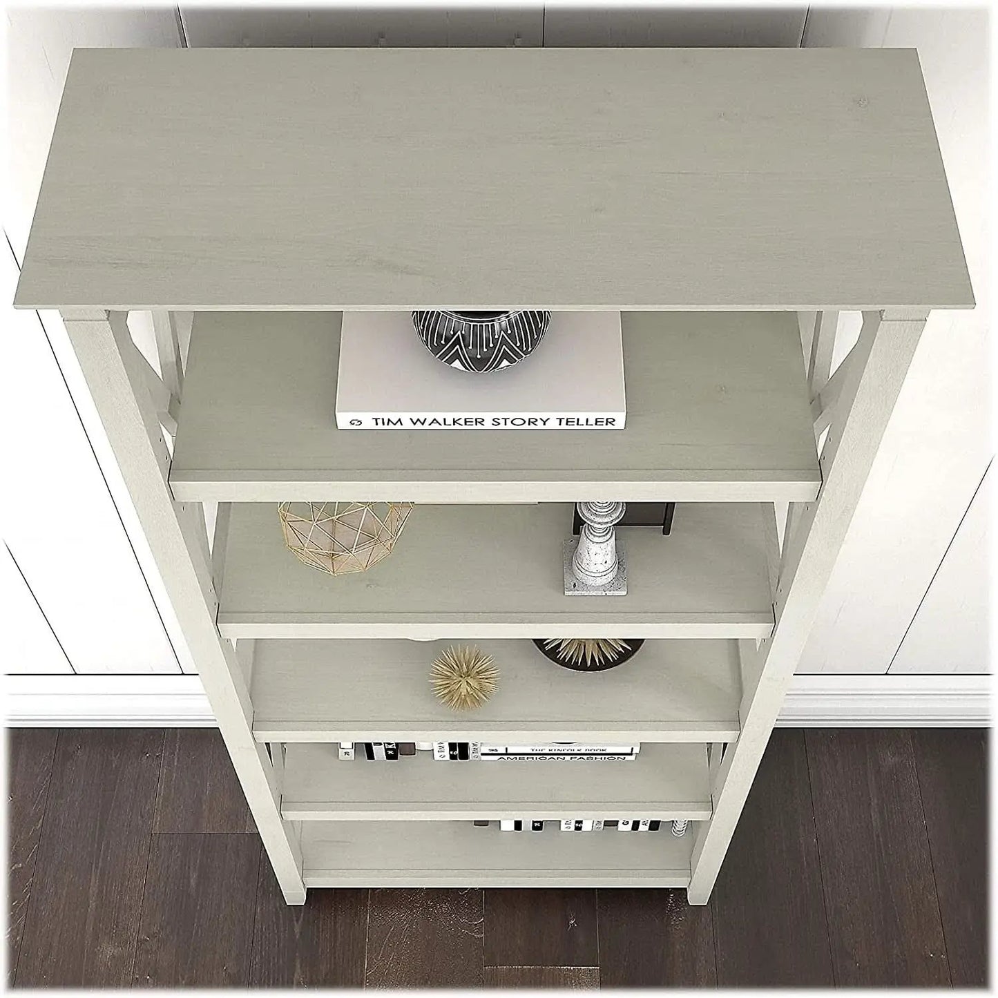 Linen White Oak 5 Shelf Bookcase Set 2 Tall 66H 32W 13D from PriceLows™