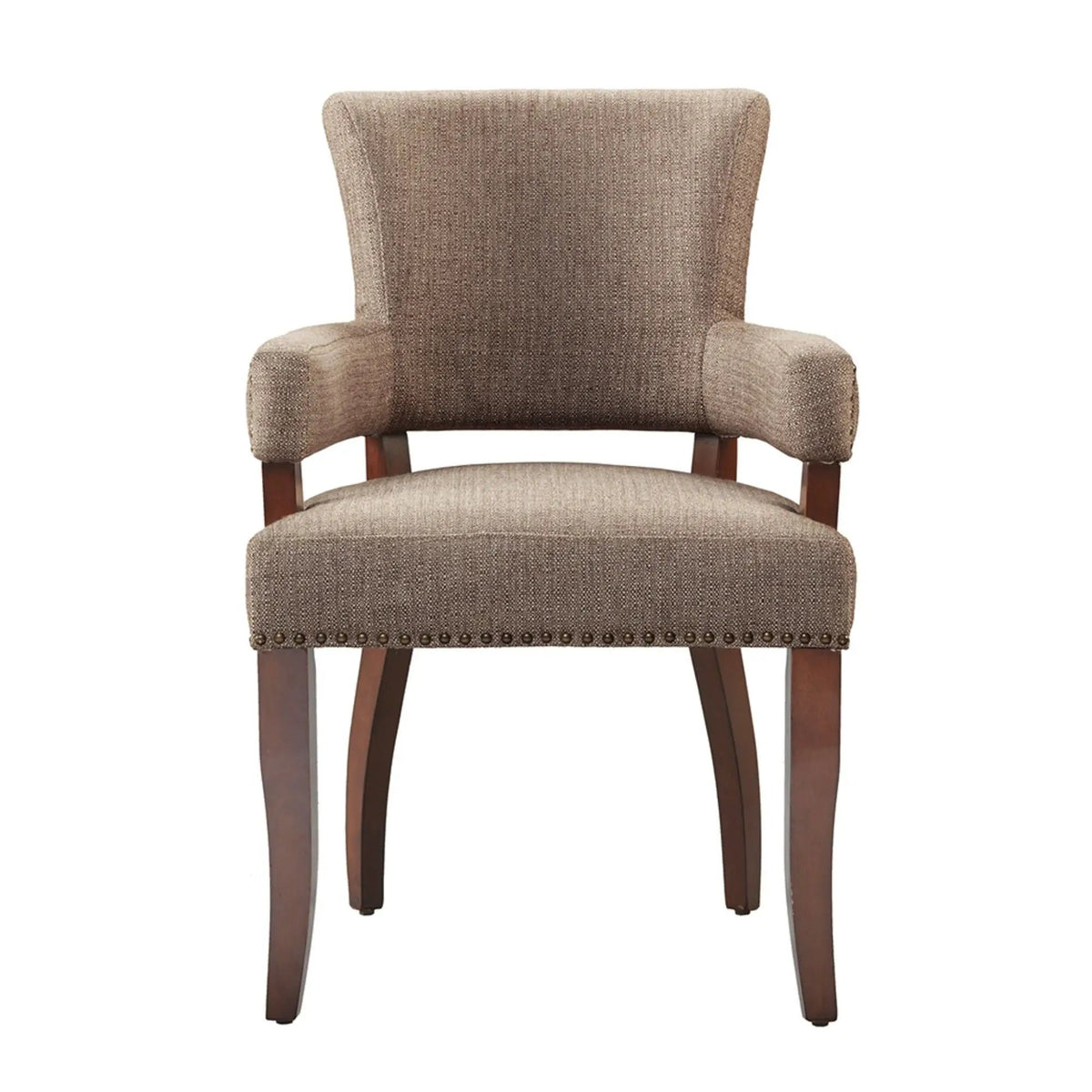 Arm Dining Chair | Brass Nail Head Detailing | Rubberwood And Solid Wood | High-Density Foam
