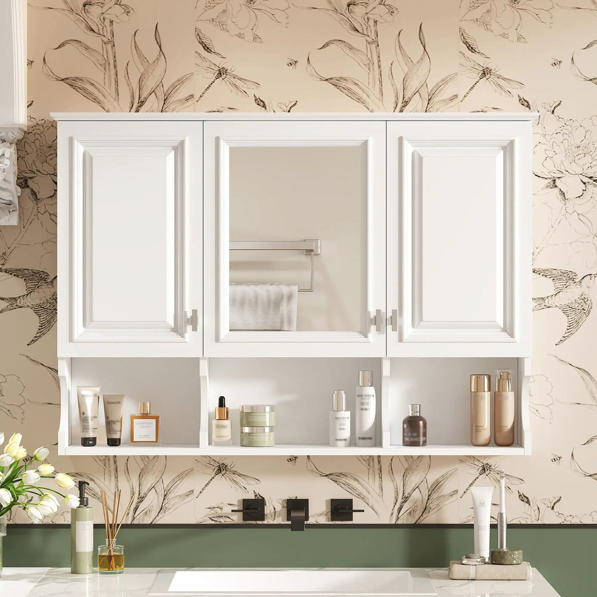 Over-Toilet Mirror Cabinet | Open Shelves | Adjustable Interior | 41 Inch Width