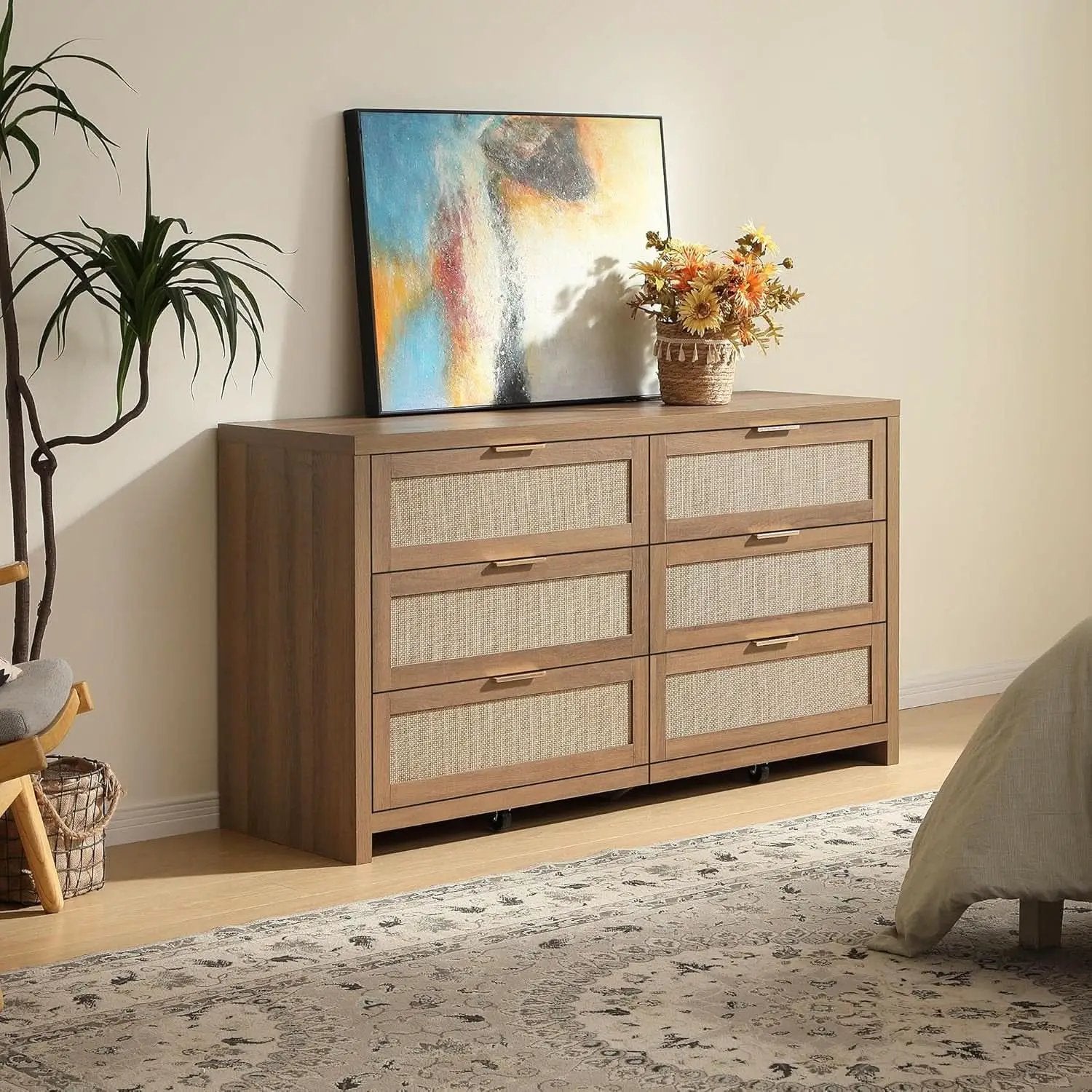 Rattan Dresser FiftySixPointNineInches Wide Six Drawer from PriceLows™