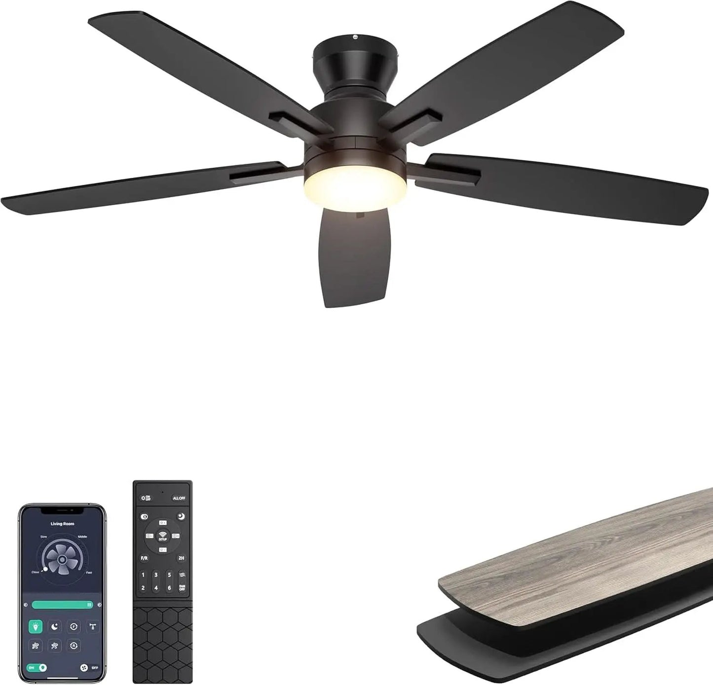 52 Inch Flush Mount Ceiling Fan With Remote App Control from PriceLows™