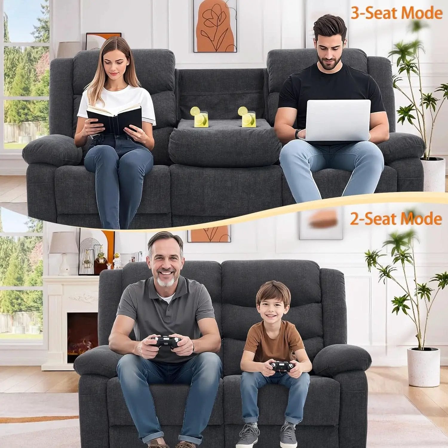 Grey Oversized 3 Seater Reclining Sofa With Console from PriceLows™