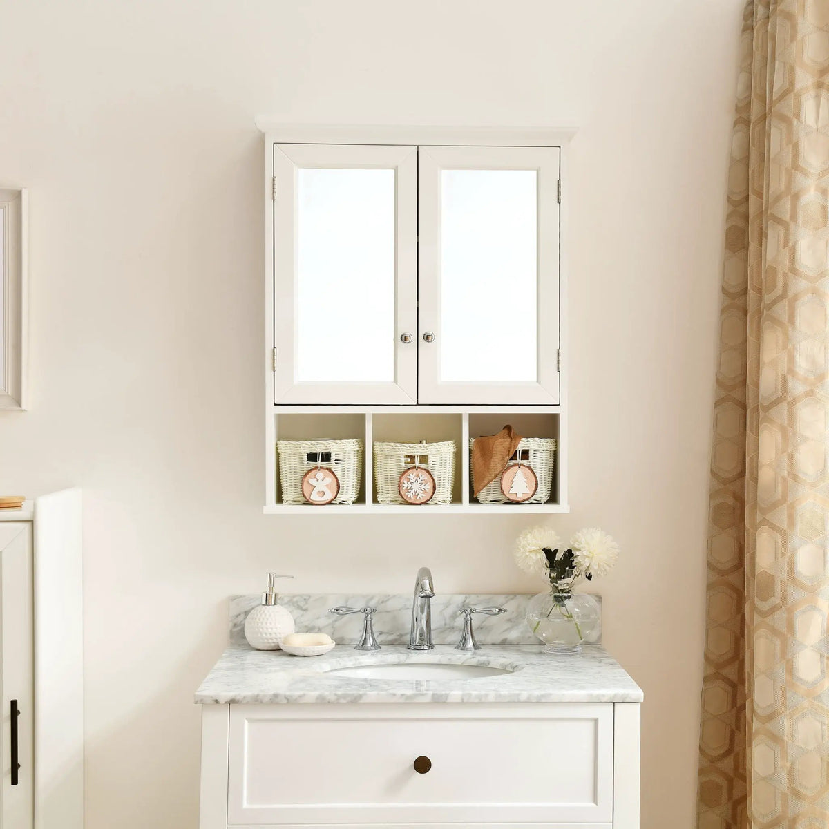 Bathroom Medicine Cabinet With Mirror | 2 Doors | Adjustable Shelves | Water-Based Paint Finish