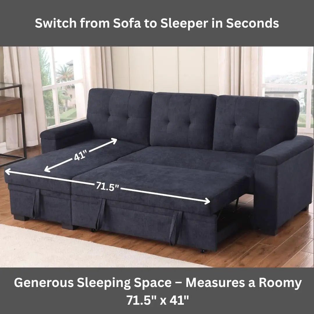 85Inch Dark Gray Reversible Sleeper Sectional Sofa from PriceLows™