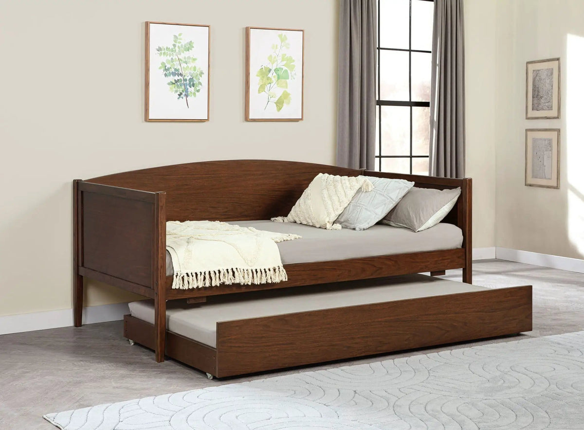 Bozeman Wood Twin Daybed With Trundle Medium | 81 x 42 x 37 in | Rubberwood & Walnut | Walnut