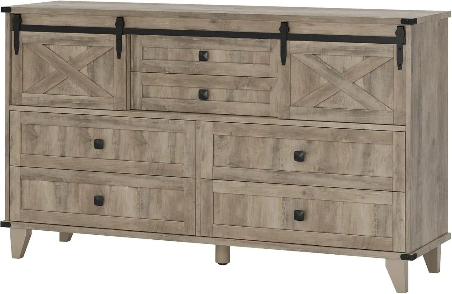 Six Drawer Dresser Rustic Oakwood Sliding BarnDoor from PriceLows™