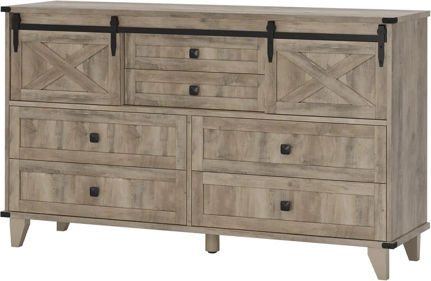 Six Drawer Dresser Rustic Oakwood Sliding BarnDoor from PriceLows™