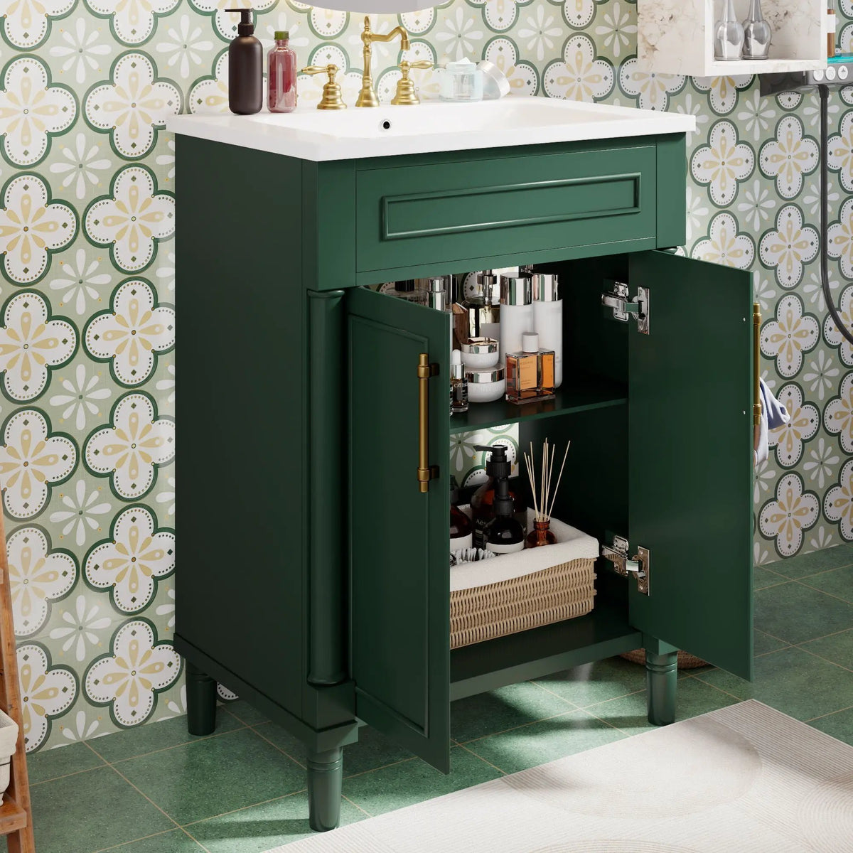 24 Inch Bathroom Vanity | Integrated Sink | 2 Door Cabinet | Small To Medium Bathrooms