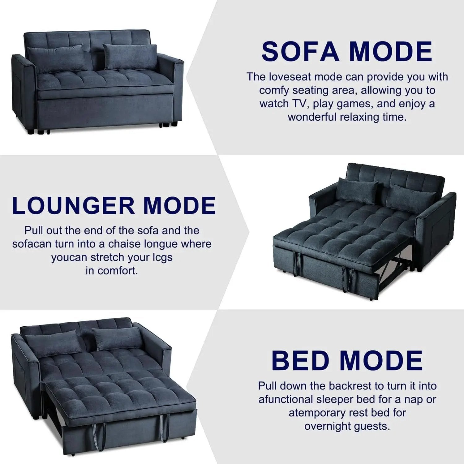 Black Velvet Convertible Sleeper Sofa Bed Luxurious from PriceLows™