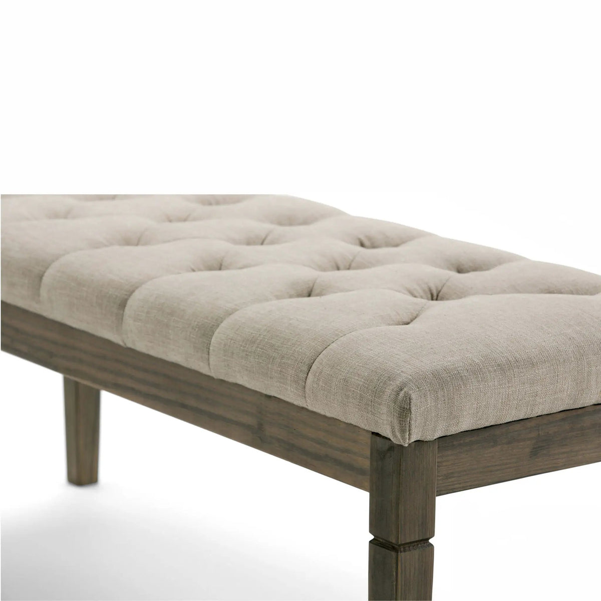 Waverly Upholstered Ottoman Bench | Tufting Detail | Carved Legs | Solid Wood Frame