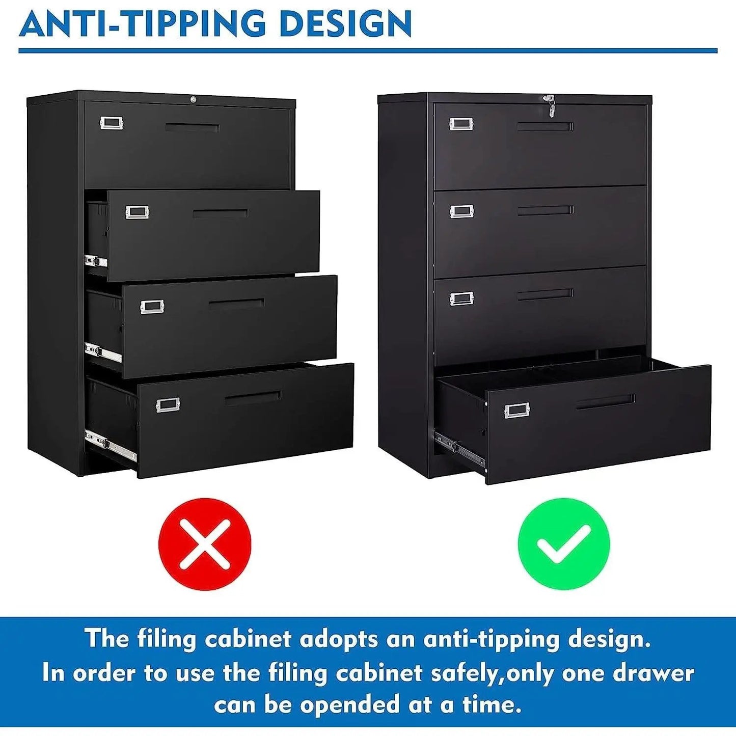 Lockable 4 Drawer Lateral File Cabinet For Office Use from PriceLows™