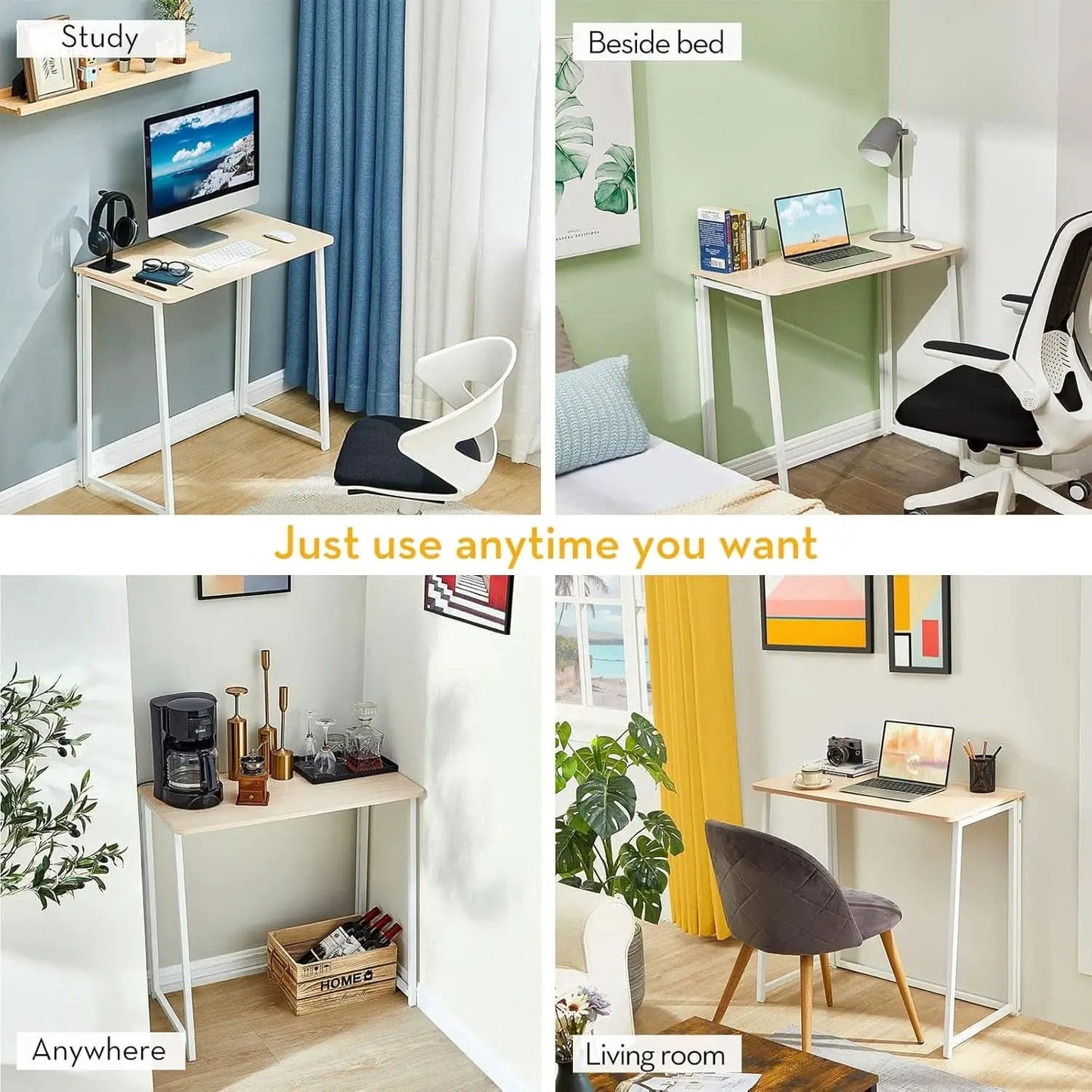 Folding Desk 31.5 Inch Oak Wood Small Space Computer Table from PriceLows™
