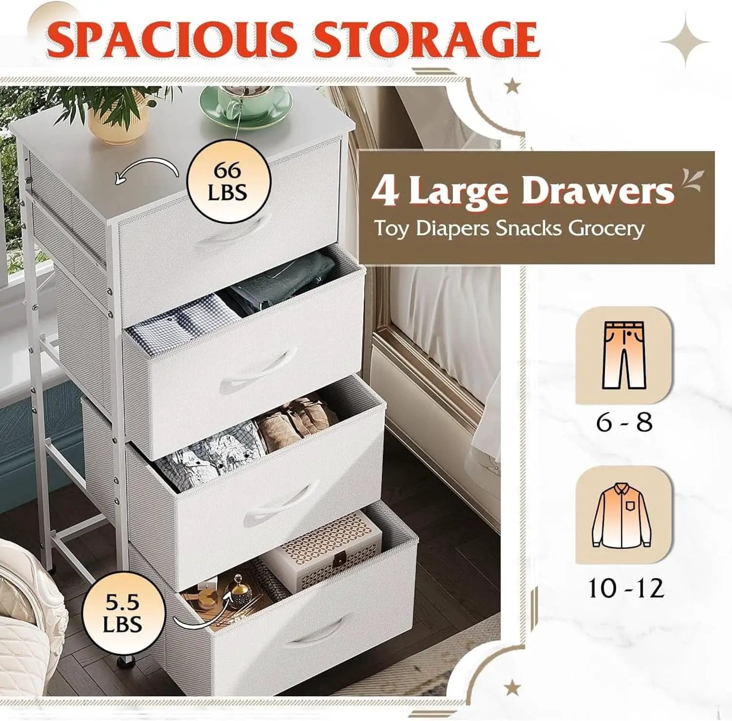 4 Drawer White Dresser For Bedroom Storage Tower Unit from PriceLows™