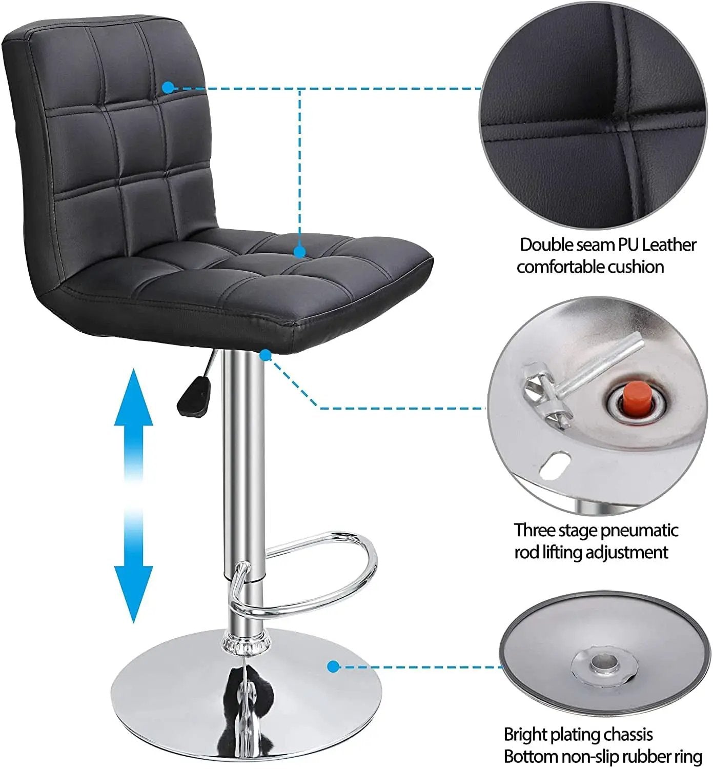 Set of 4 Adjustable Swivel PU Leather Bar Stools Modern from PriceLows™