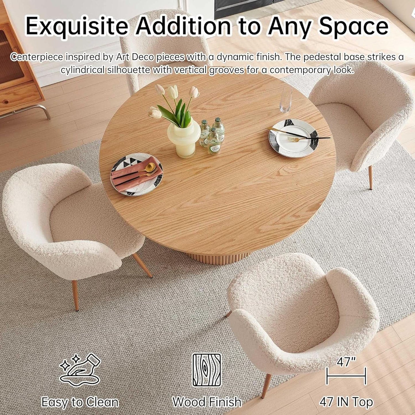 Forty Seven Inch Round Dining Table Oak Finish Chairs from PriceLows™