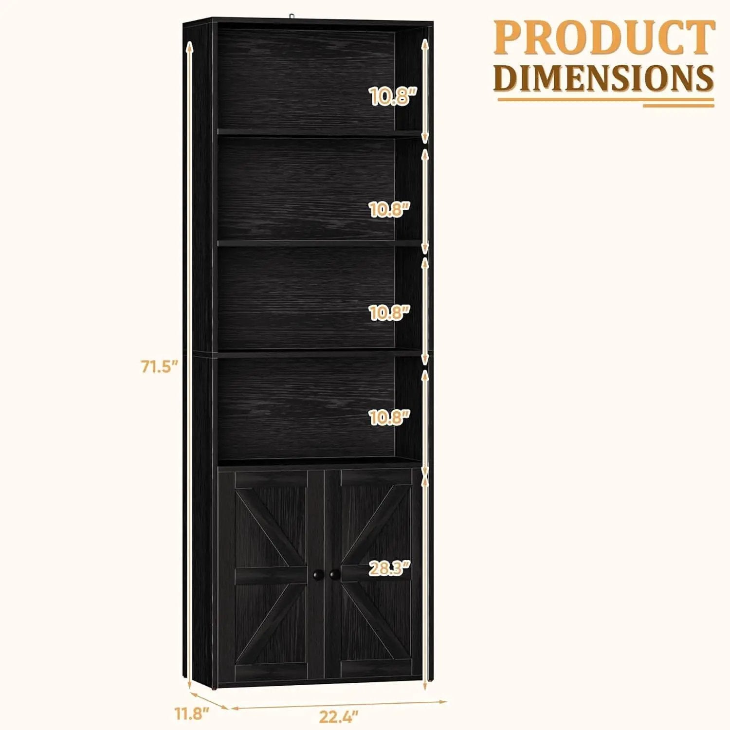 Industrial Bookshelf Cabinet With Doors Tall Black from PriceLows™