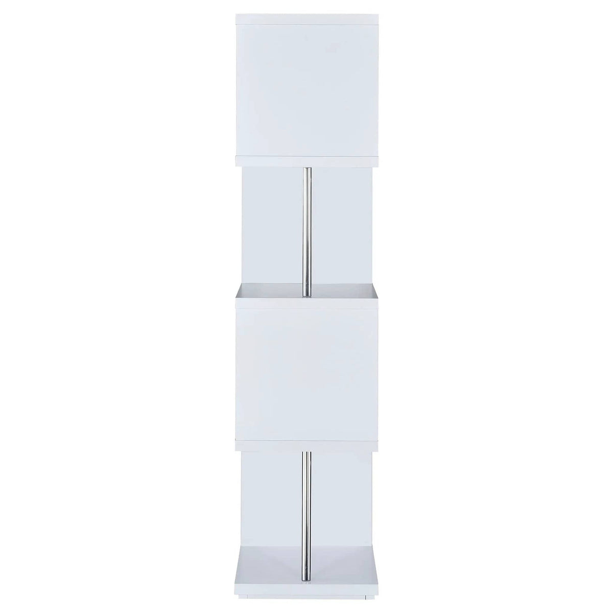 Baxter 67-inch 4-shelf Bookshelf White and Chrome Standard Bookcase | 15.5 x 15.5 x 66.5 in | Steel | Home Office