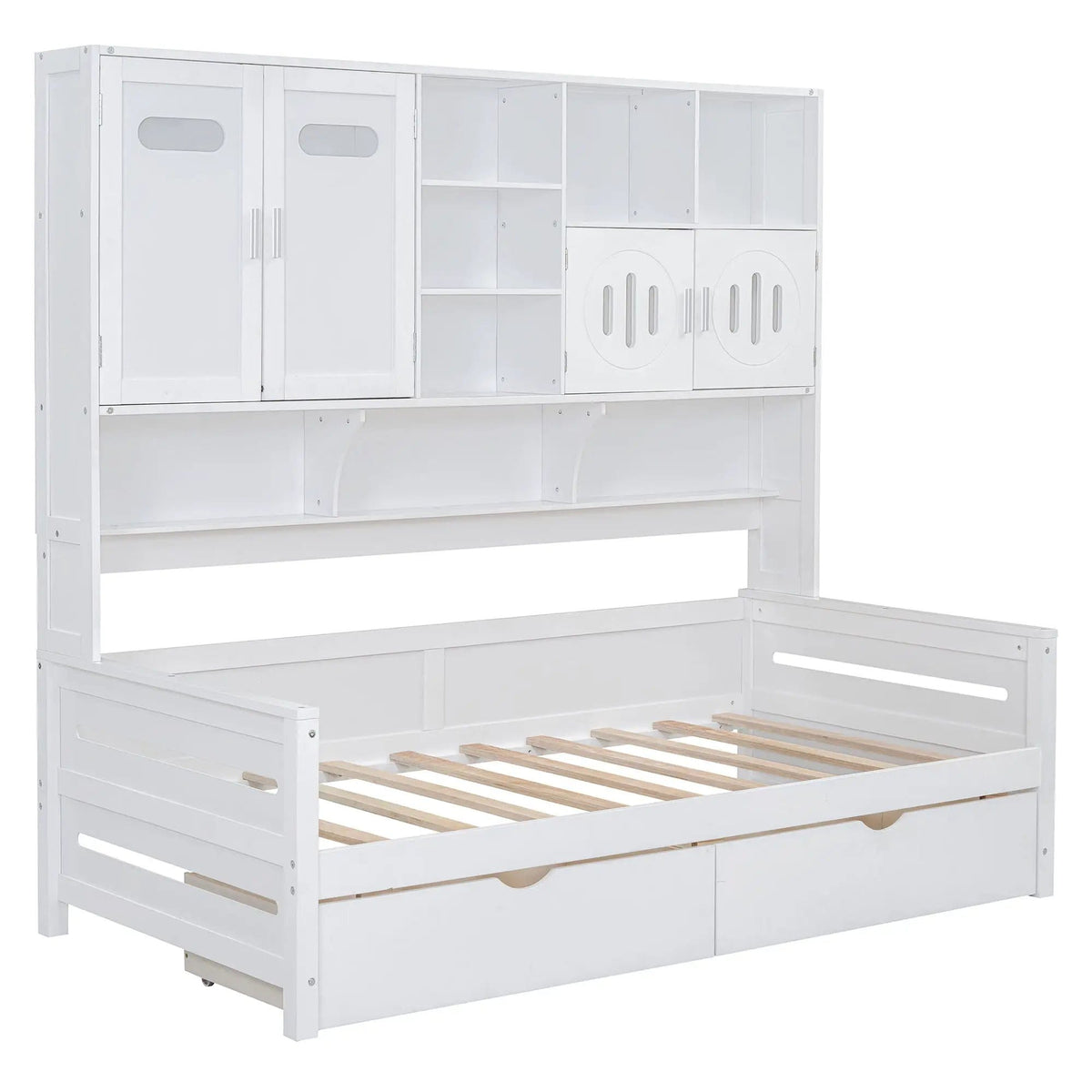 Daybed With All-In-One Cabinet And Shelf | 2 Pieces | Wood | Bedroom