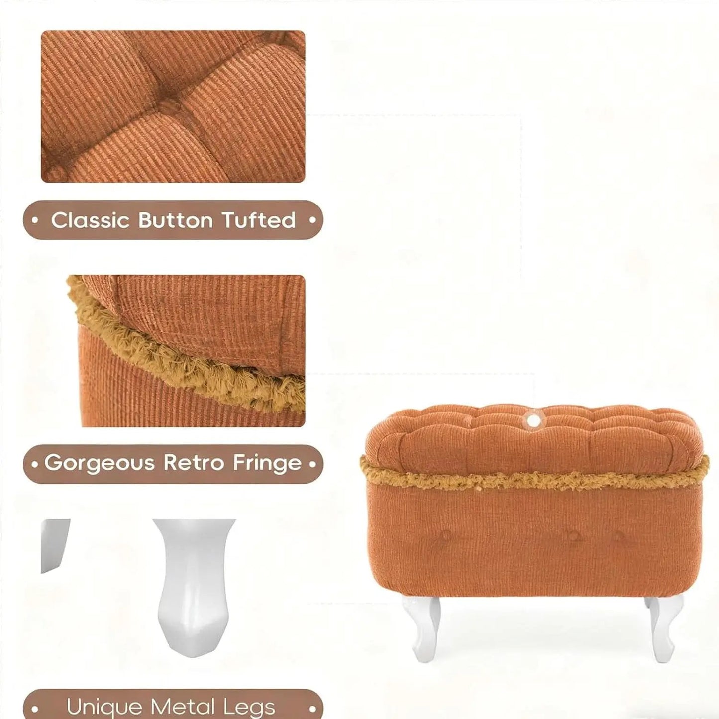 Orange Upholstered Storage Ottoman for Living Room from PriceLows™