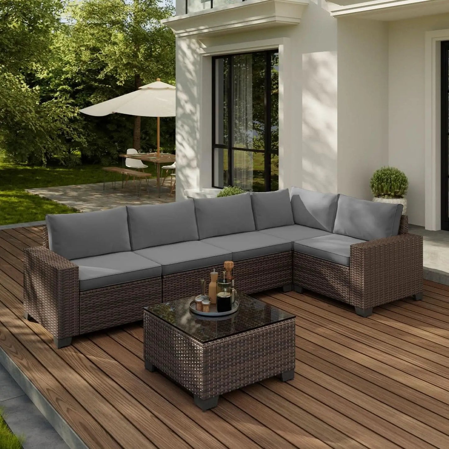 Outdoor 6-Piece Wicker Sectional Sofa Set with Cushions from PriceLows™