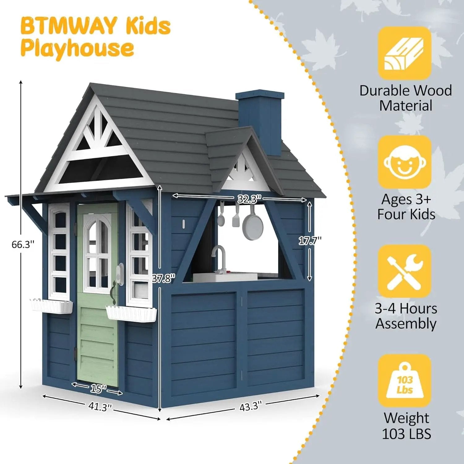 Blue Cedarwood Kids Playhouse Weather Resistant Outdoor from PriceLows™
