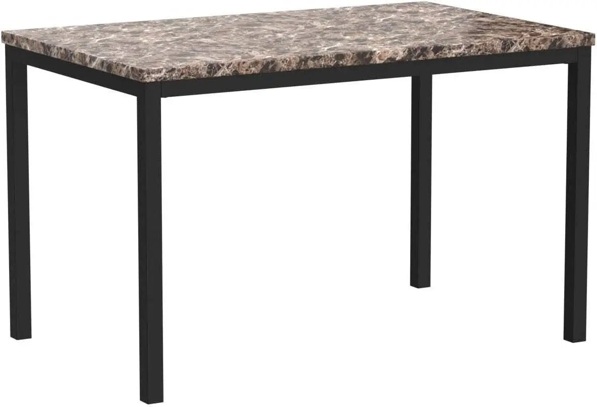 Black Metal Dining Table With Laminated Faux Marble Top from PriceLows™