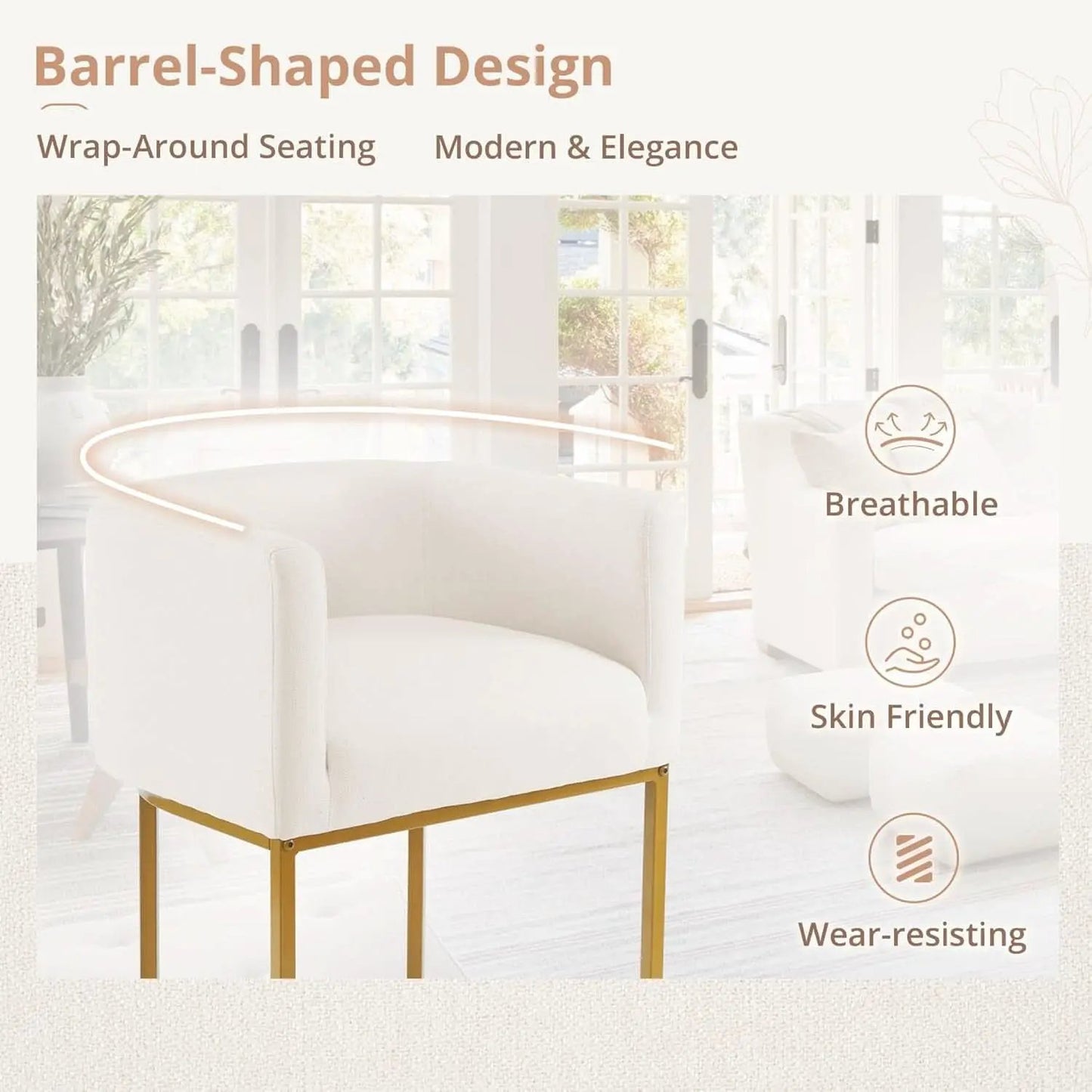 27 Inch Counter Height Bar Stools With Backrest And Arms Gold Metal Frames Beige Linen Upholstery from PriceLows™