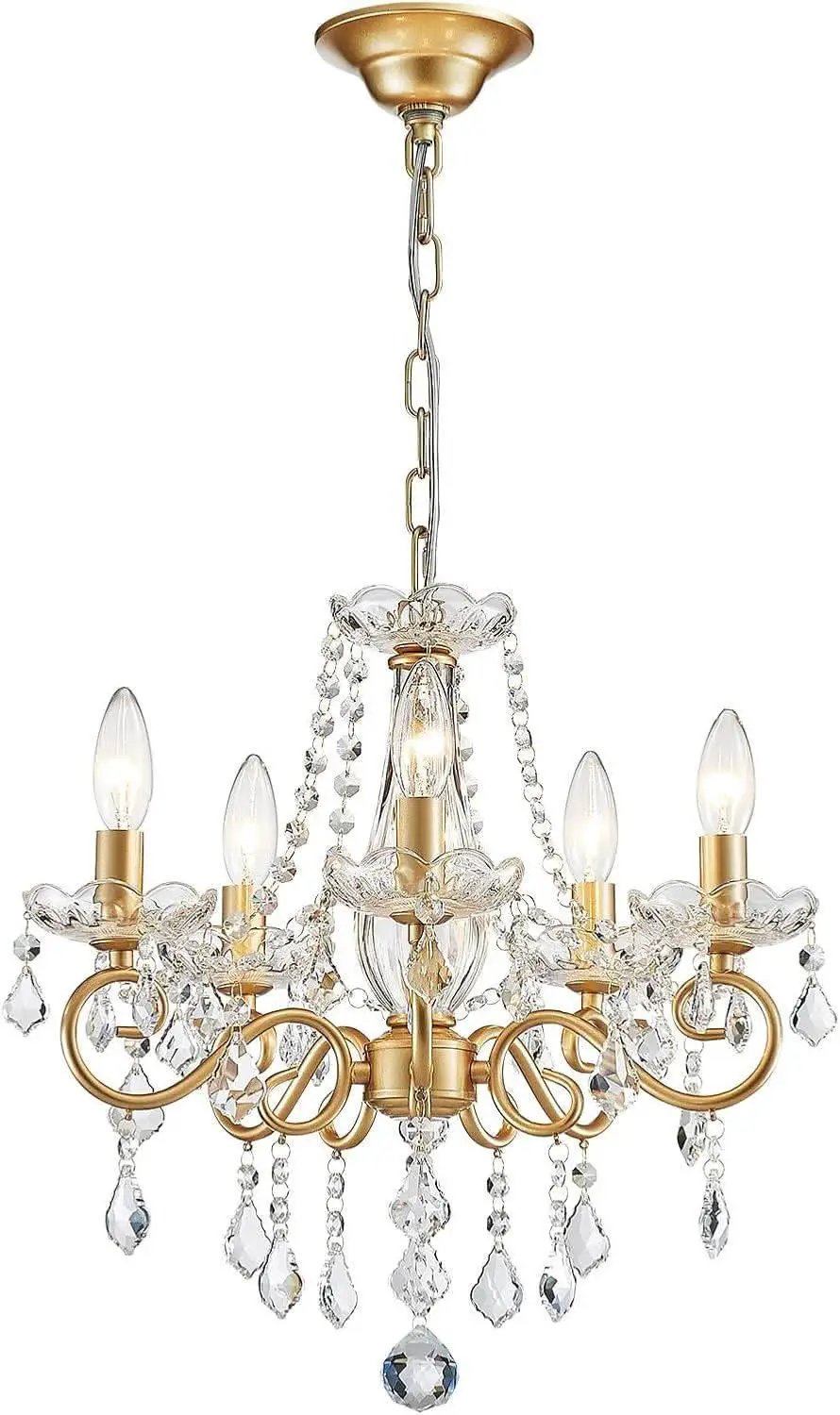 Gold Mini Crystal Chandelier With Five Bulbs Living Room from PriceLows™