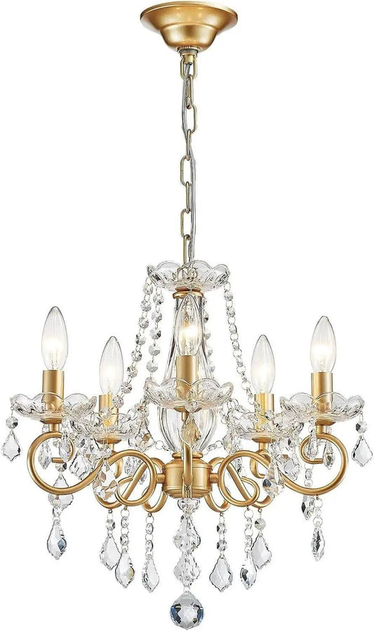 Gold Mini Crystal Chandelier With Five Bulbs Living Room from PriceLows™