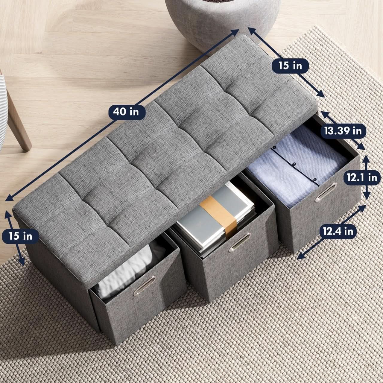 Oversized Forty Inch Gray Storage Ottoman With Drawers from PriceLows™
