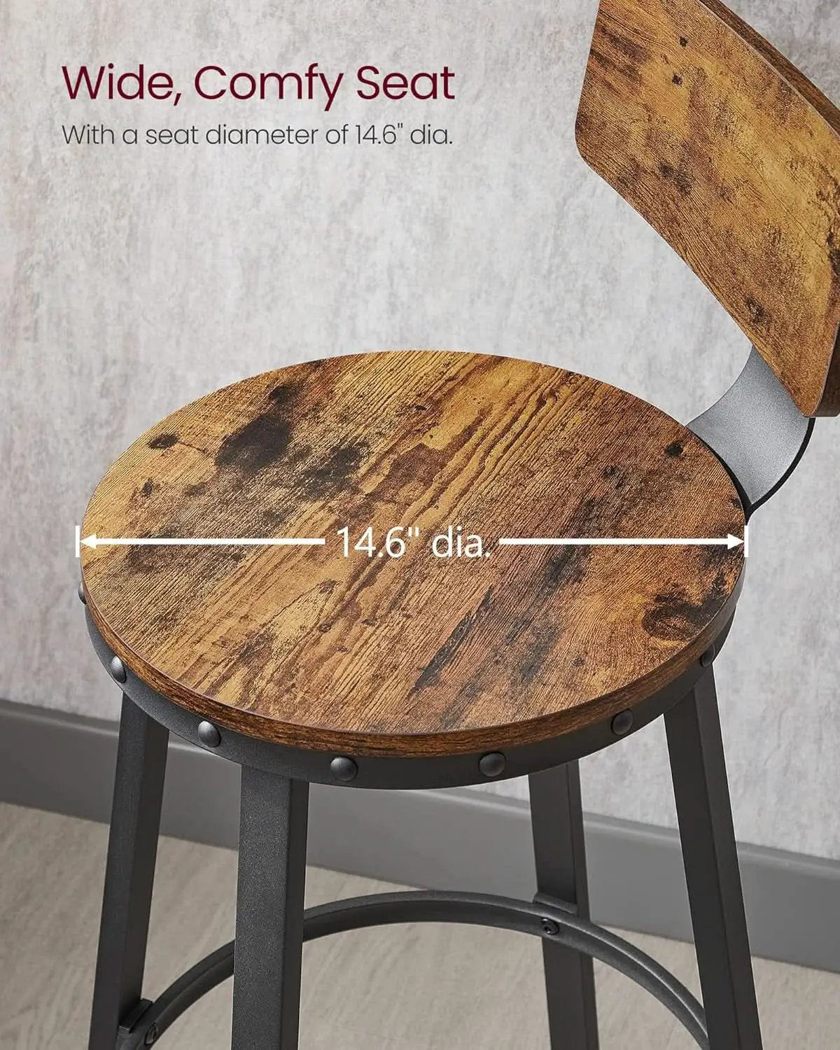 Bar Stools Set Of 2 Counter Height 28.7 Inch With Back Rustic Brown And Black from PriceLows™