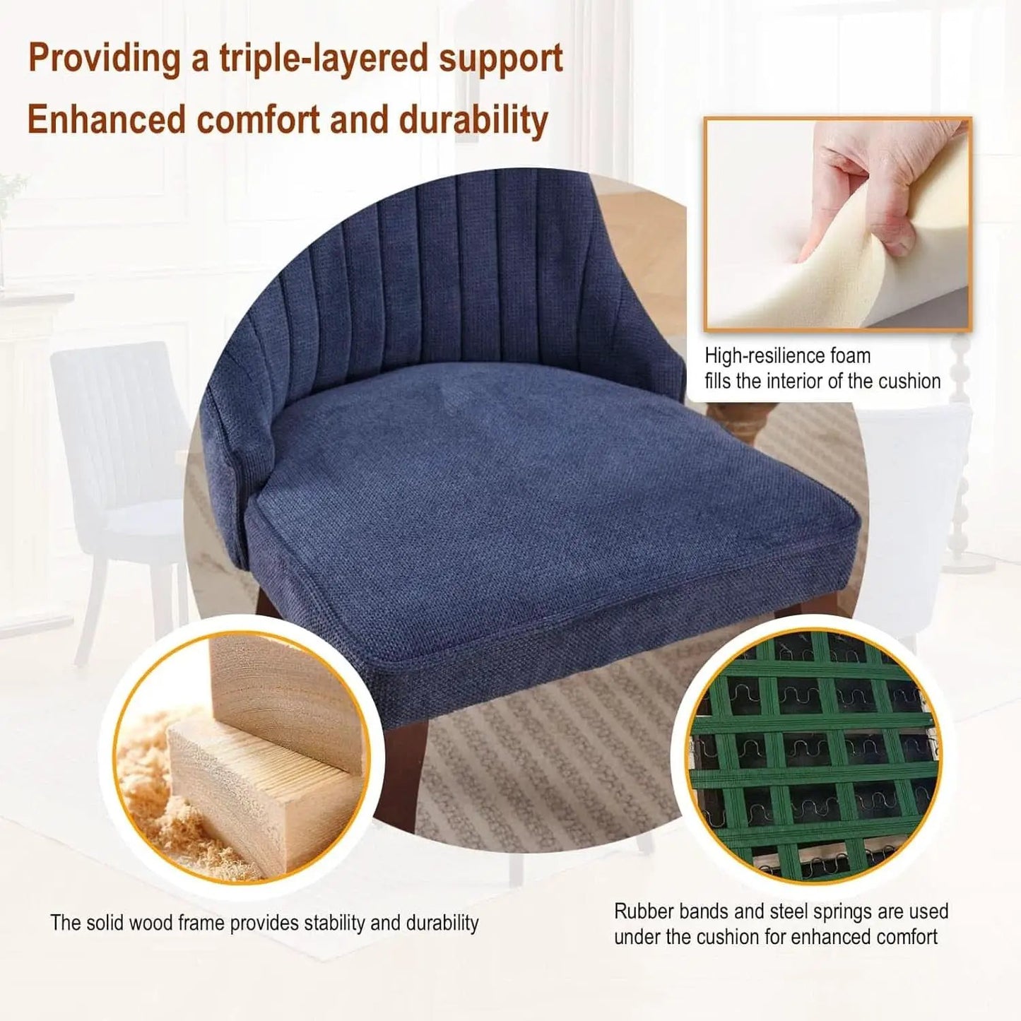 Blue Linen Dining Chairs Set Of 4 With Channel Tufting from PriceLows™