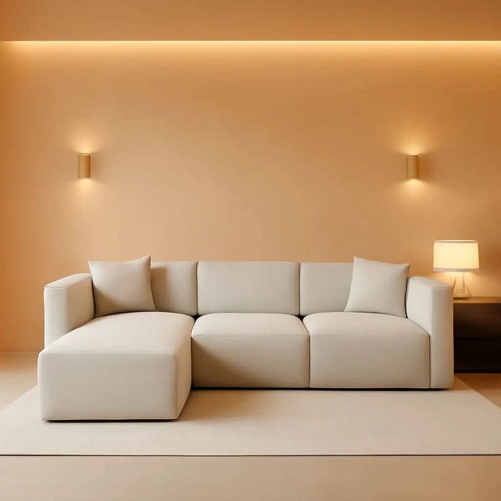 L Shaped Convertible Modular Sectional Sofa Cream Chaise from PriceLows™