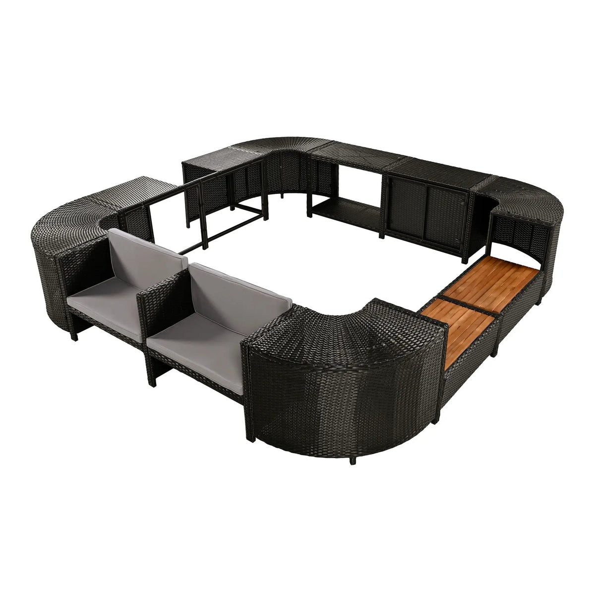 Outdoor Spa Surround Sofa | Rattan And Steel | Waterproof Cushions | 4 Piece