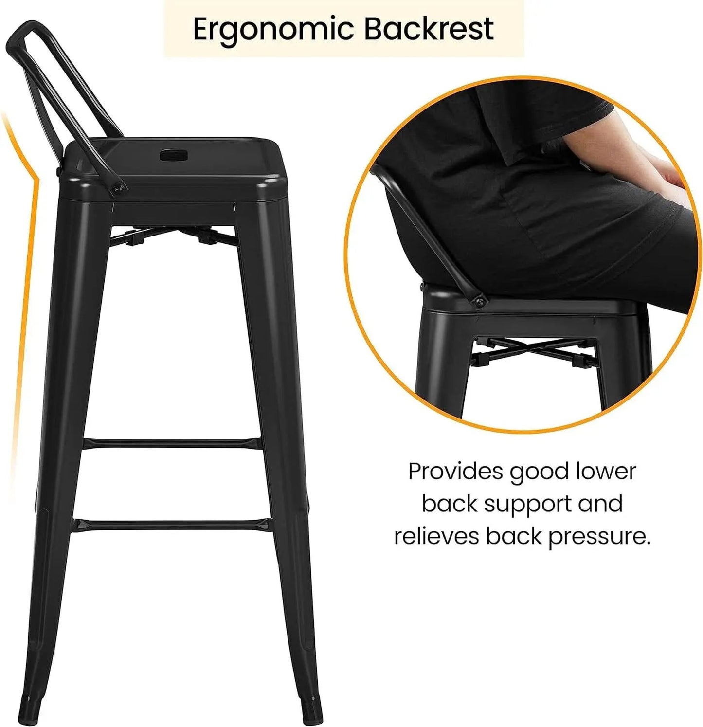 30 Inch Matte Black Metal Bar Stool Set Of 4 With Low Back from PriceLows™