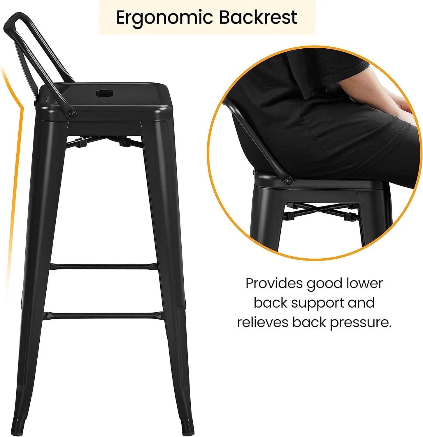 30 Inch Matte Black Metal Bar Stool Set Of 4 With Low Back from PriceLows™