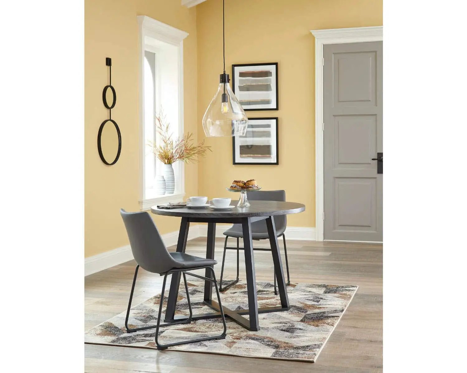 Centiar Mid Century Round Dining Table Gray Metal Legs from PriceLows™