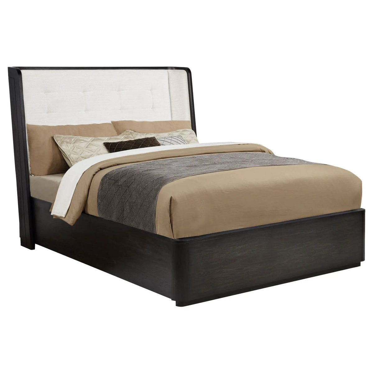 Leandro 55-inch Queen Wingback Bed Burnished | 65 x 87 x 54.75 in | Engineered Wood & Fabric | Black