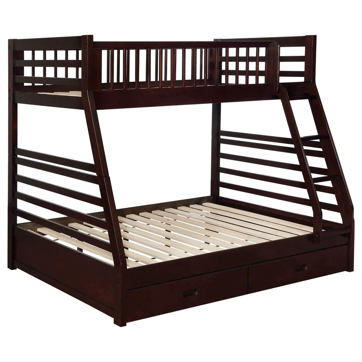 Ashton 2-drawer Wood Twin Over Full Bunk Bed | 77.5 x 58.25 x 65 in | Wood | Cappuccino