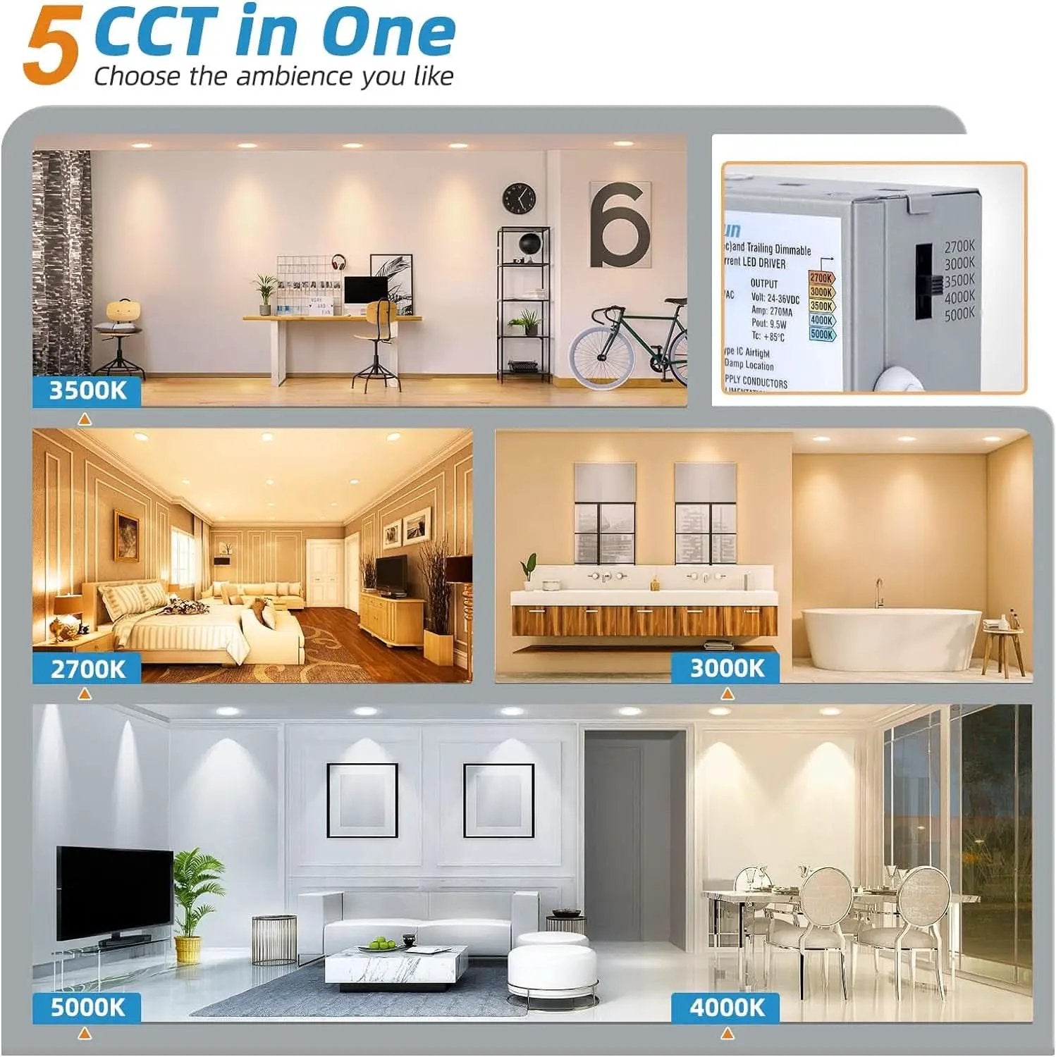 Six Inch Recessed LED Downlight 5CCT Dimmable from PriceLows™