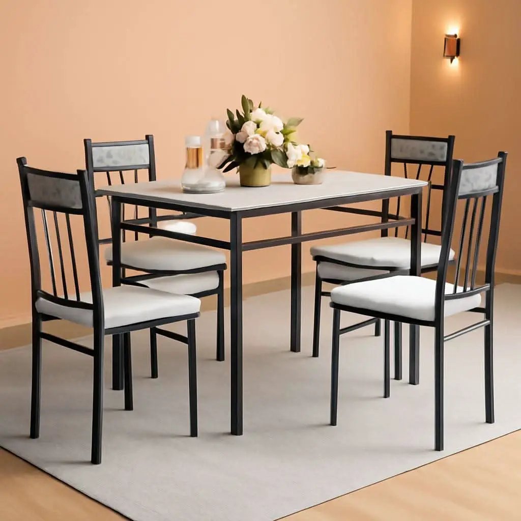 Grey Faux Marble Dining Table Set For 4 With Padded Chairs from PriceLows™