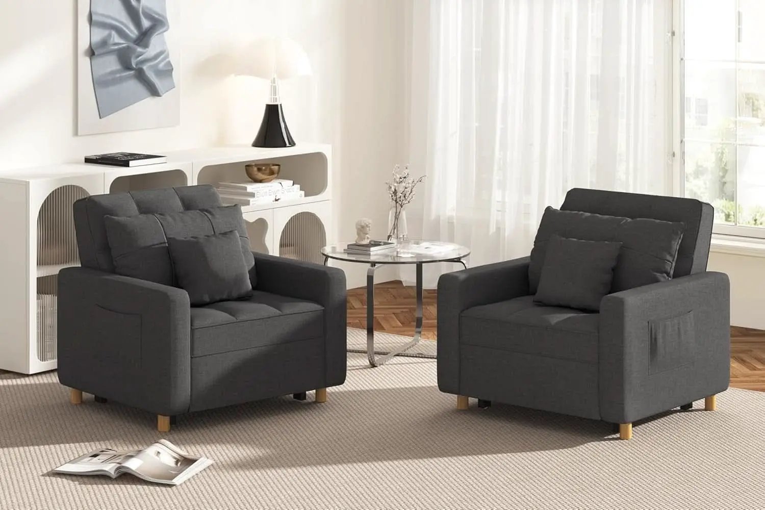36 Inch Convertible Sleeper Chair GreyTexturedFabric from PriceLows™